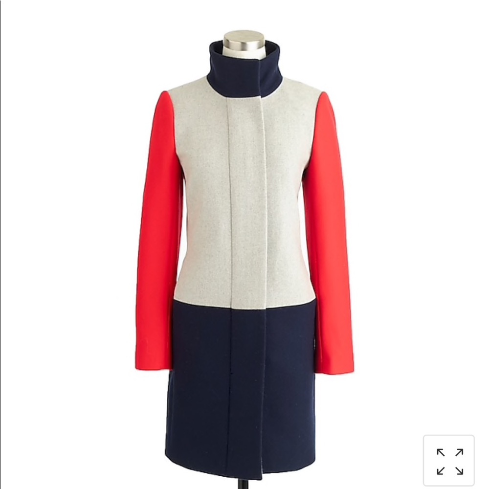 J crew funnel neck color block coat